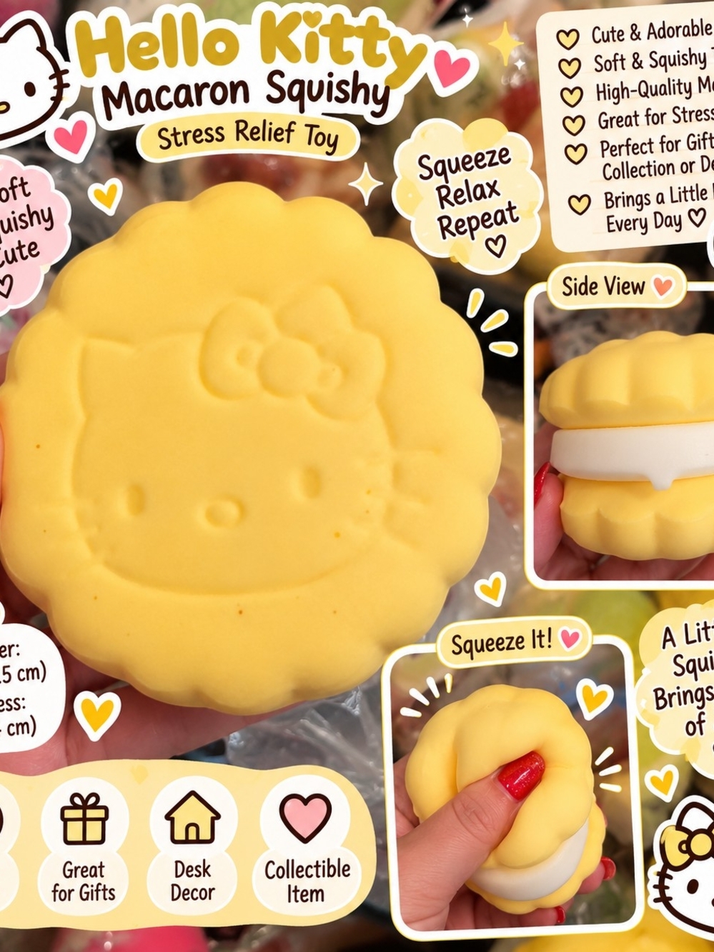 Hello Kitty Yellow Macaron Squishy Stress Relief Toy